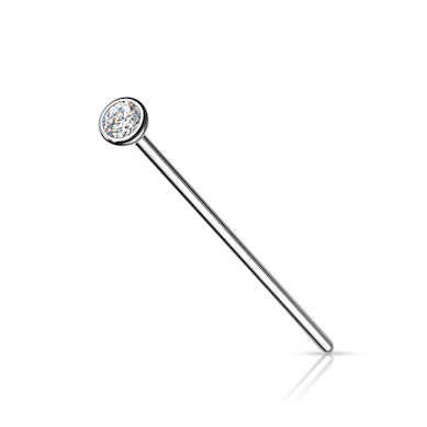 Fish tail næsepiercing af titanium med indfattet sten