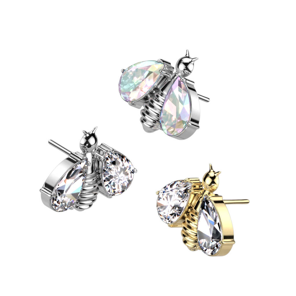 Push-in-top af titanium med bi og sten Piercingsmykker - Danmark