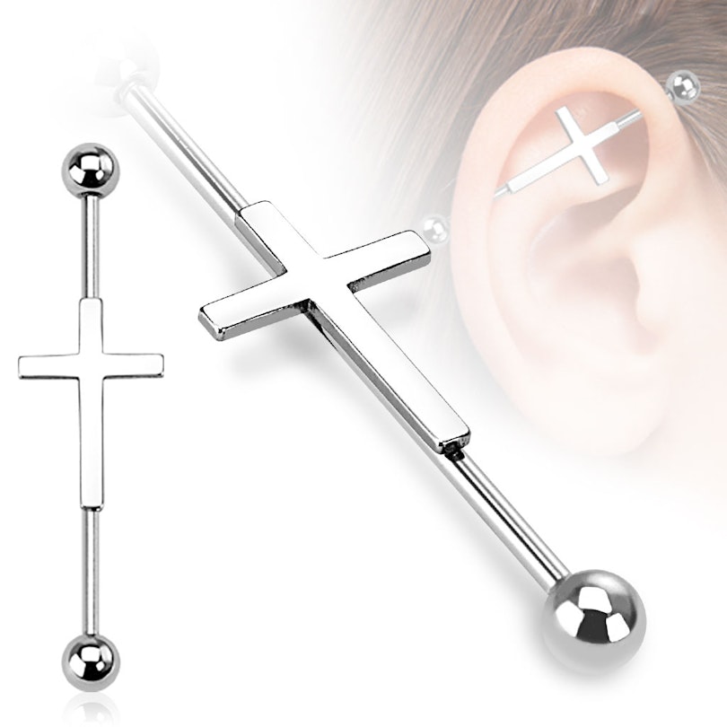 Industrial piercing med kors Piercing - Danmark
