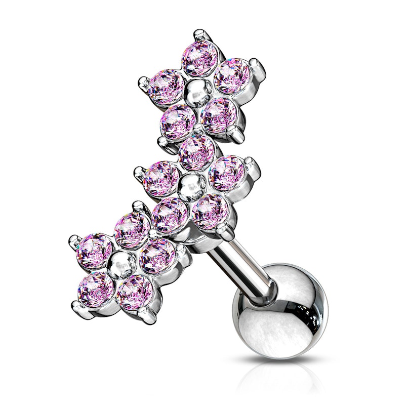 Ørepiercing med 3 blomster af sten på række Piercing - Danmark