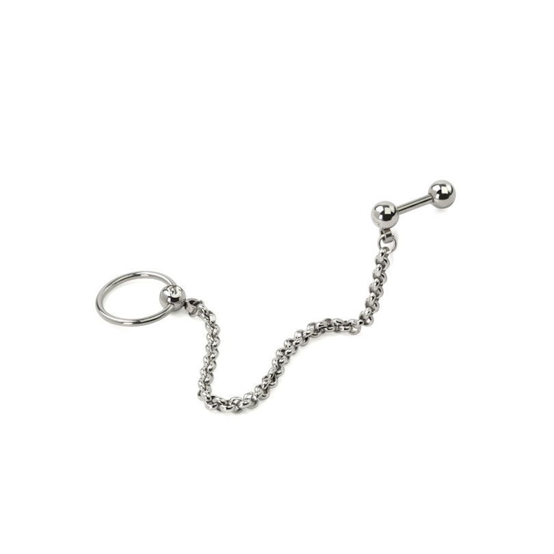 Ring og stav til tragus og helix med kæde Piercingsmykker - Danmark