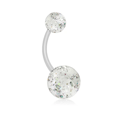 Navlepiercing af akryl med glimmerkugler