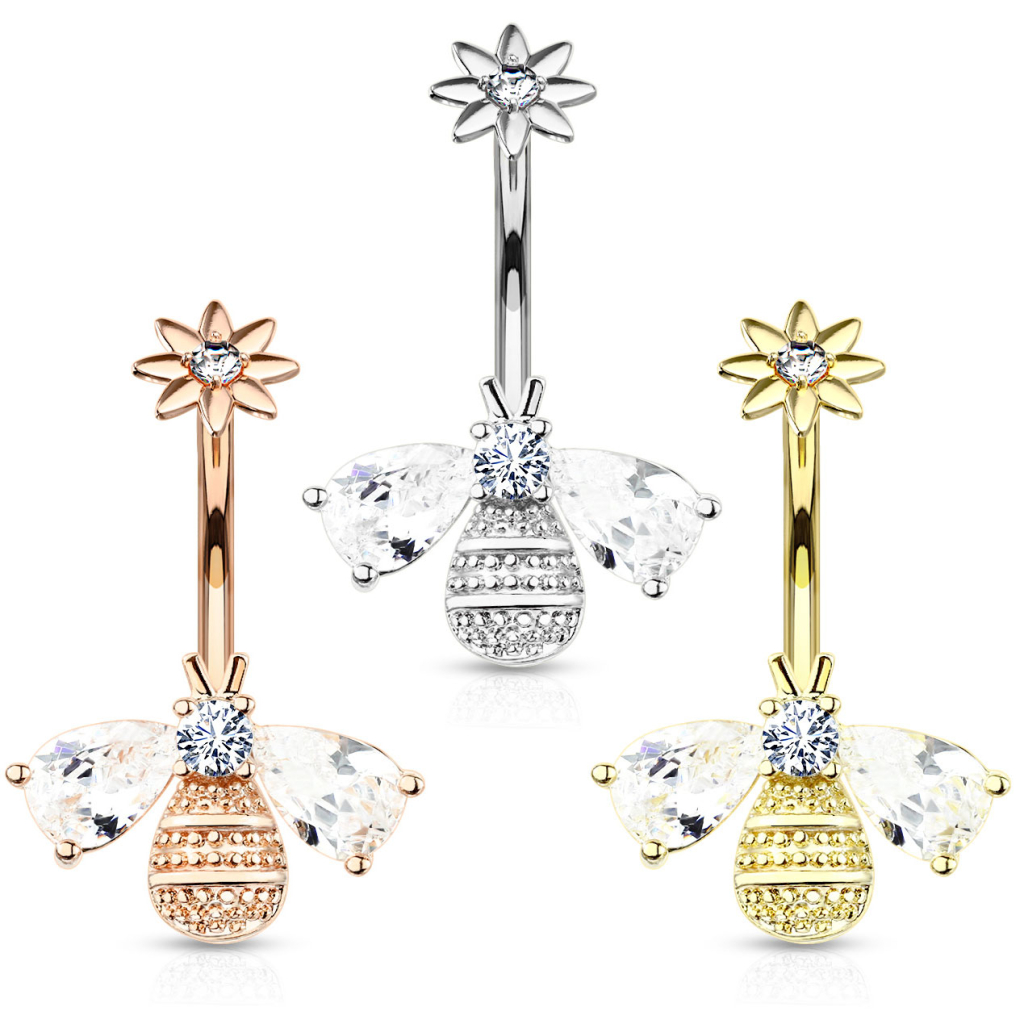 Navlepiercing med bi og indvendigt gevind Piercing - Danmark