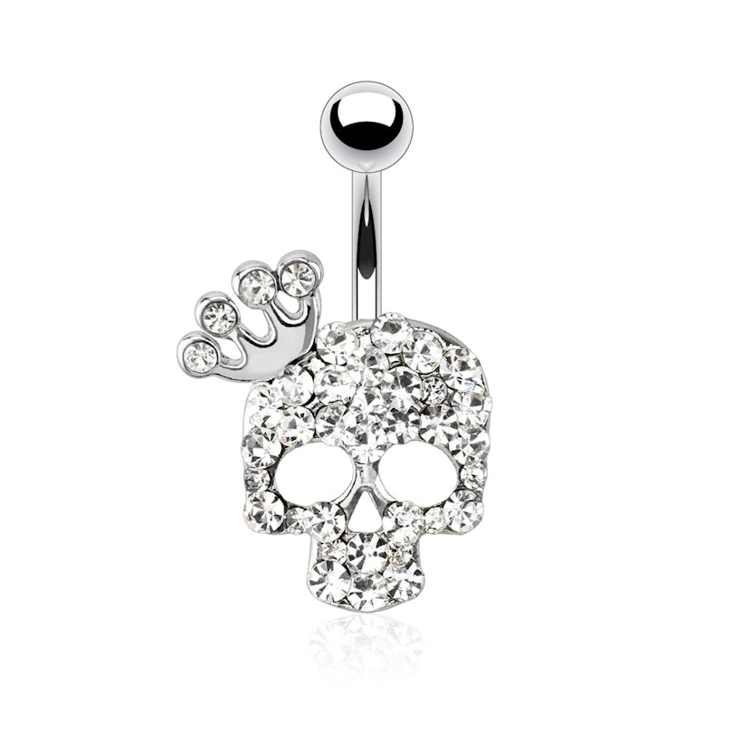 Navlepiercing med stenbesat skull og krone Piercinger - Danmark