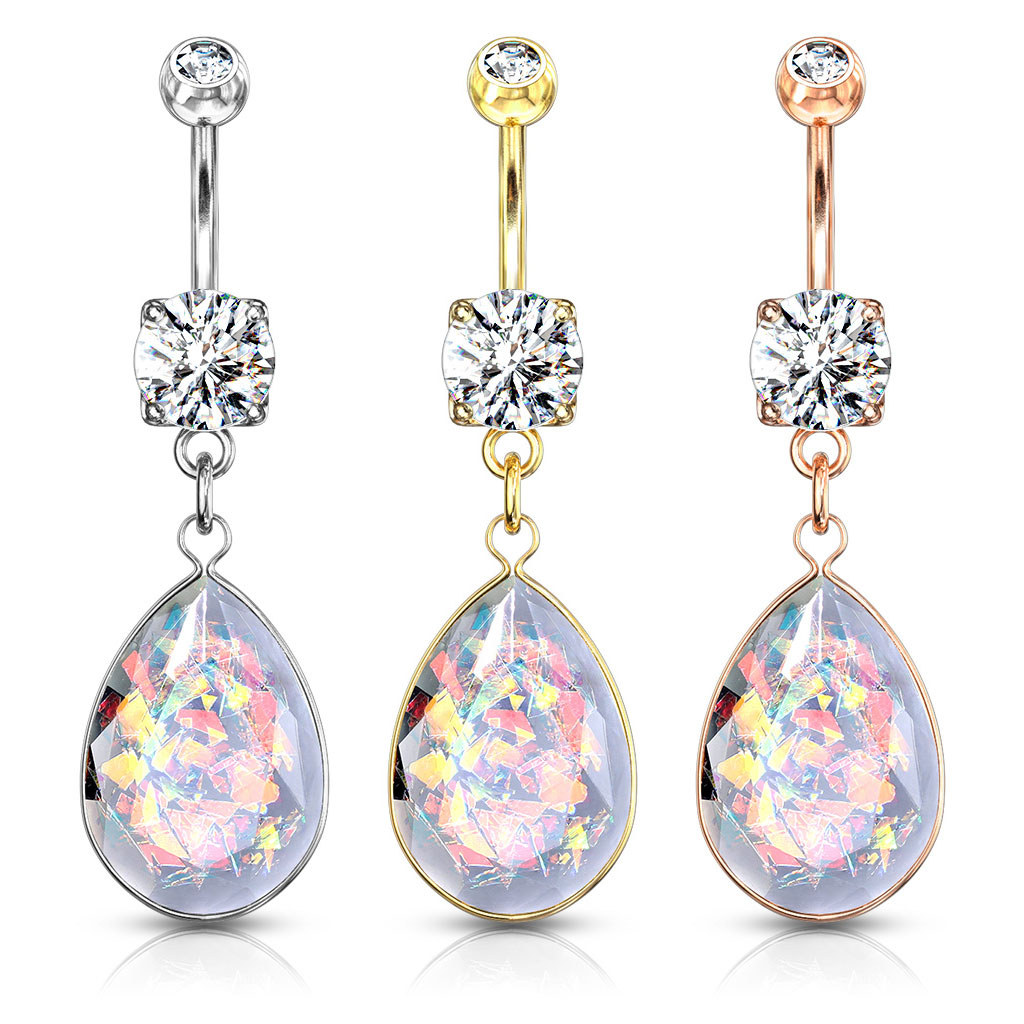 Navlepiercing med glitterflager i dråbesten Piercing - Danmark