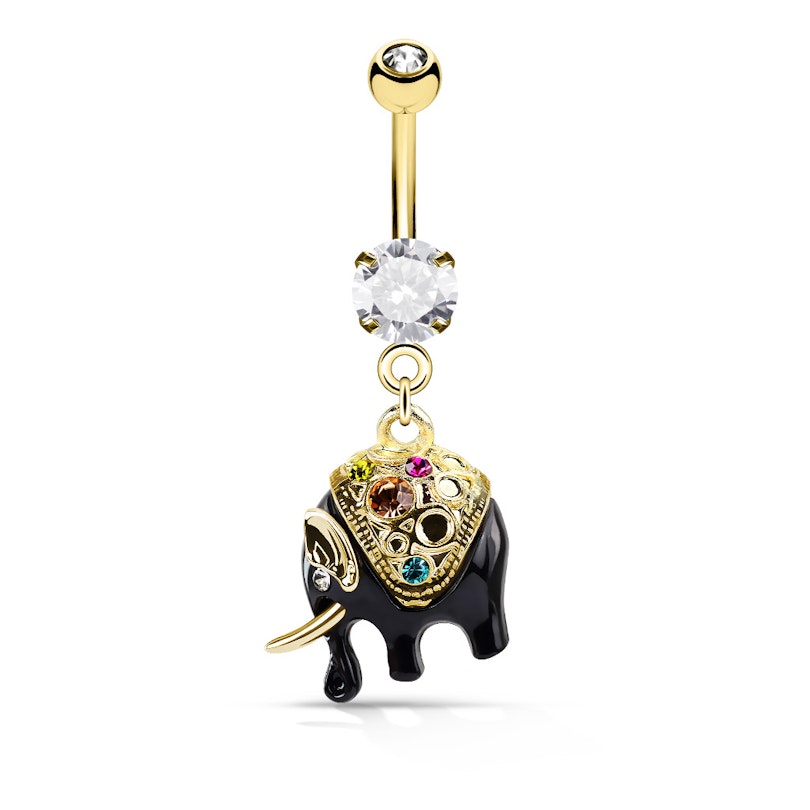 Navlepiercing med sort elefant Piercing - Danmark