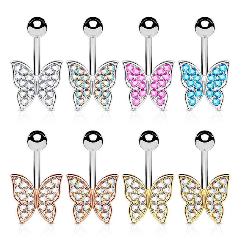 Navlepiercing med stenbesat sommerfugl Piercinger - Danmark