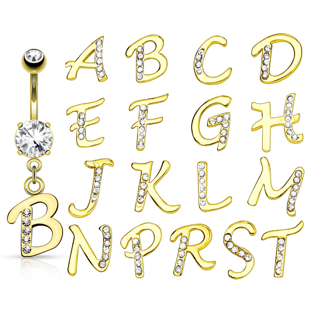 Navlepiercing med bogstav i flere farver Piercinger - Danmark
