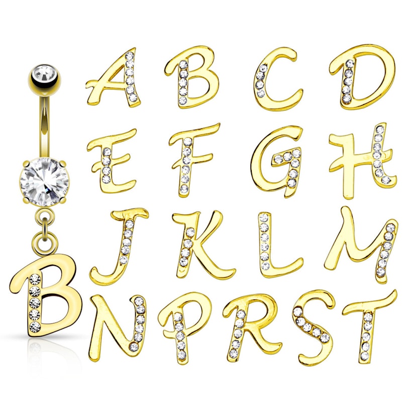Navlepiercing med bogstav i flere farver Piercinger - Danmark