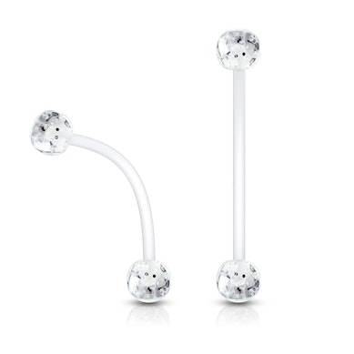 Navlepiercing til gravide med glitterkugler