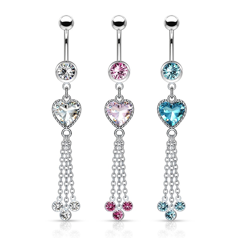 Navlepiercing med hjertesten og kæder Kropspiercing - Danmark