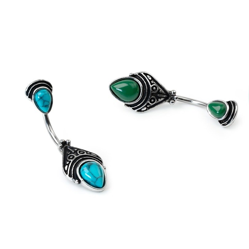 Navlepiercing med antikt filigrandesign og dråbeformede sten Piercing - Danmark