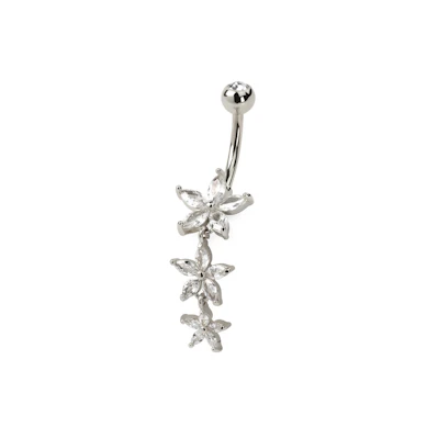 Navlepiercing med tre marquise-blomster i vedhæng