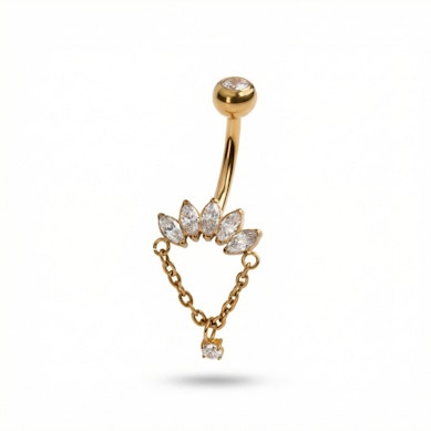 Titaniumnavlering med marquise-sten og kædevedhæng