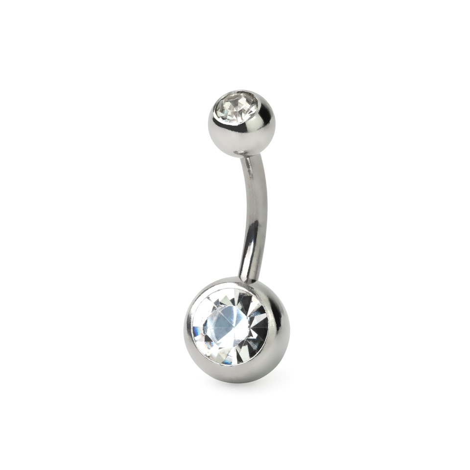 Navlepiercing af titanium med to sten