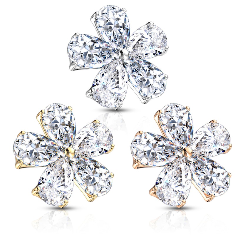 Dermal formet som blomst med dråbeformede sten som blade Piercinger - Danmark