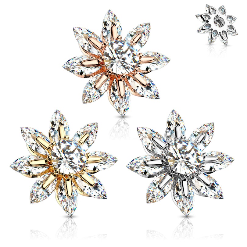 Blomst til dermal anchor med blade af sten og centersten Kropspiercing - Danmark