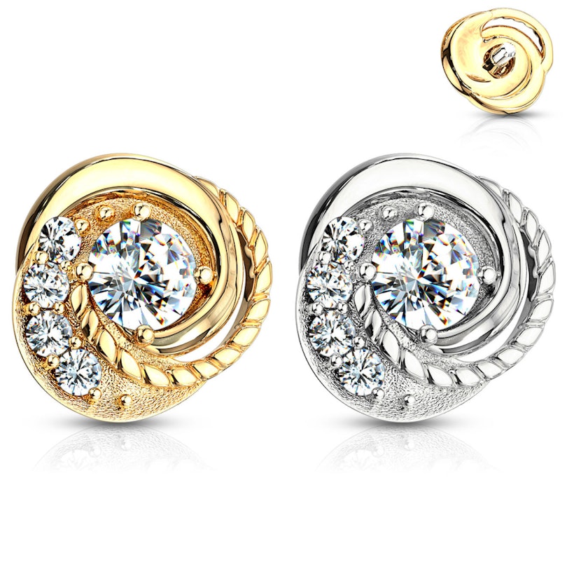 Dermal af 14 karat guld med flettet mønster og sten Piercinger - Danmark