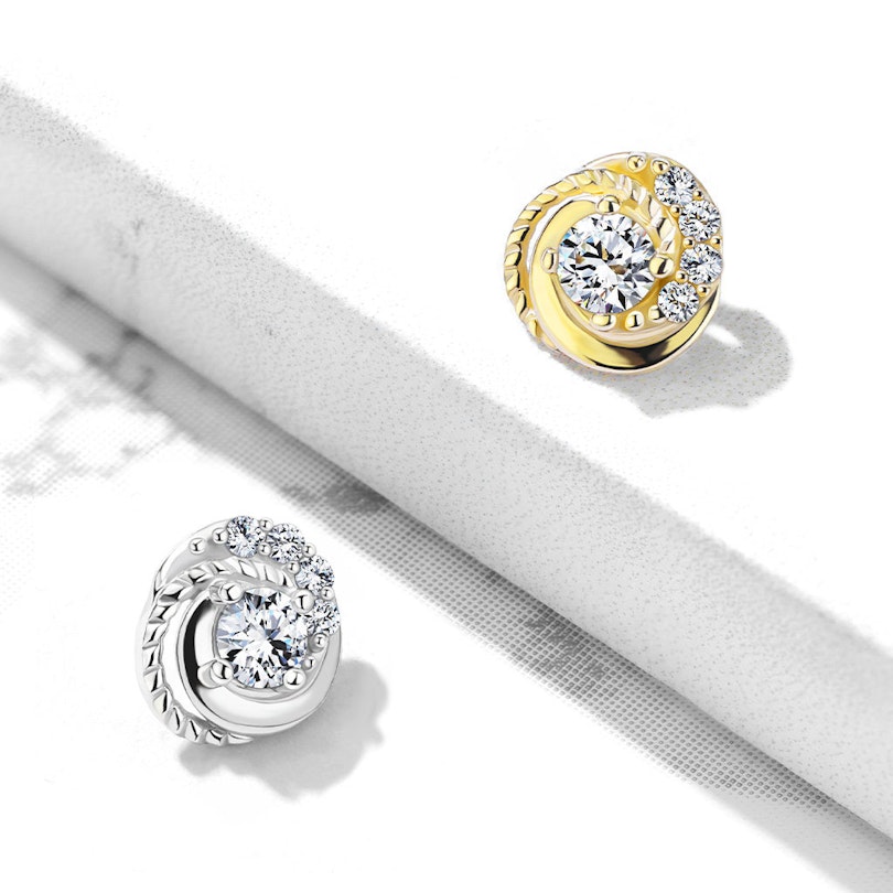 Dermal af 14 karat guld med flettet mønster og sten Kropspiercing - Danmark