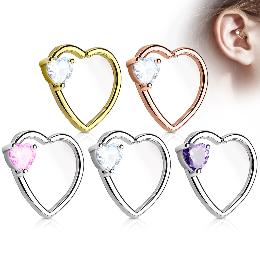 Ørepiercing formet som hjerte med stenhjerte Piercinger - Danmark