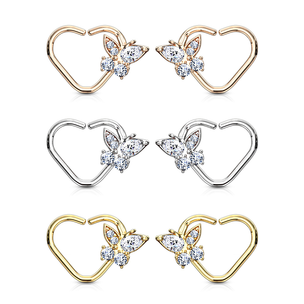 Ørepiercing formet som hjerte med sommerfugl Piercingsmykker - Danmark