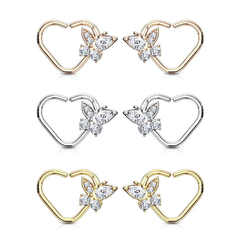 Ørepiercing formet som hjerte med sommerfugl Piercingsmykker - Danmark
