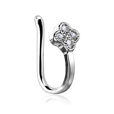 Fake næsepiercing med firkløver af sten