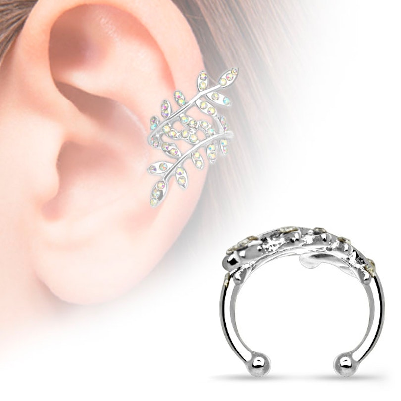 Earcuff med stenbesatte blade Piercingsmykker - Danmark