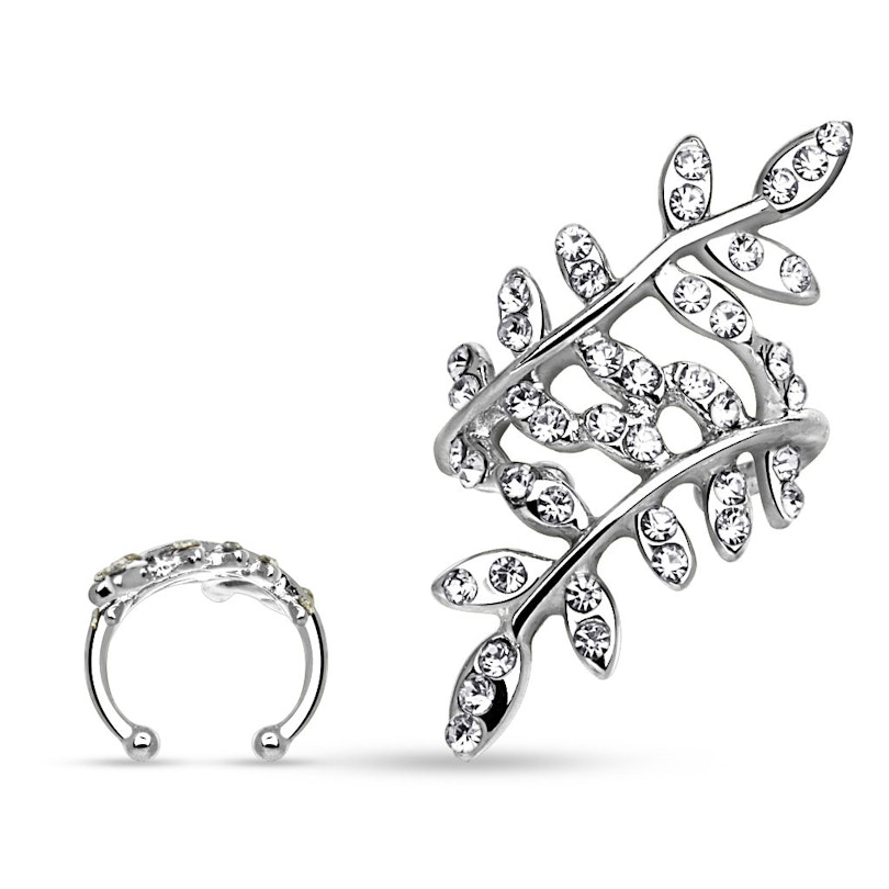 Earcuff med stenbesatte blade Piercingsmykker - Danmark