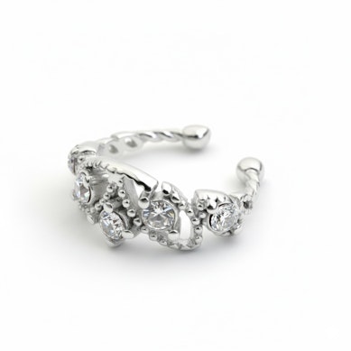 Smuk ear cuff med sten og kugler - sølv