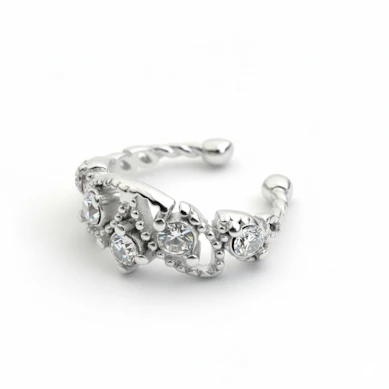 Smuk ear cuff med sten og kugler - sølv