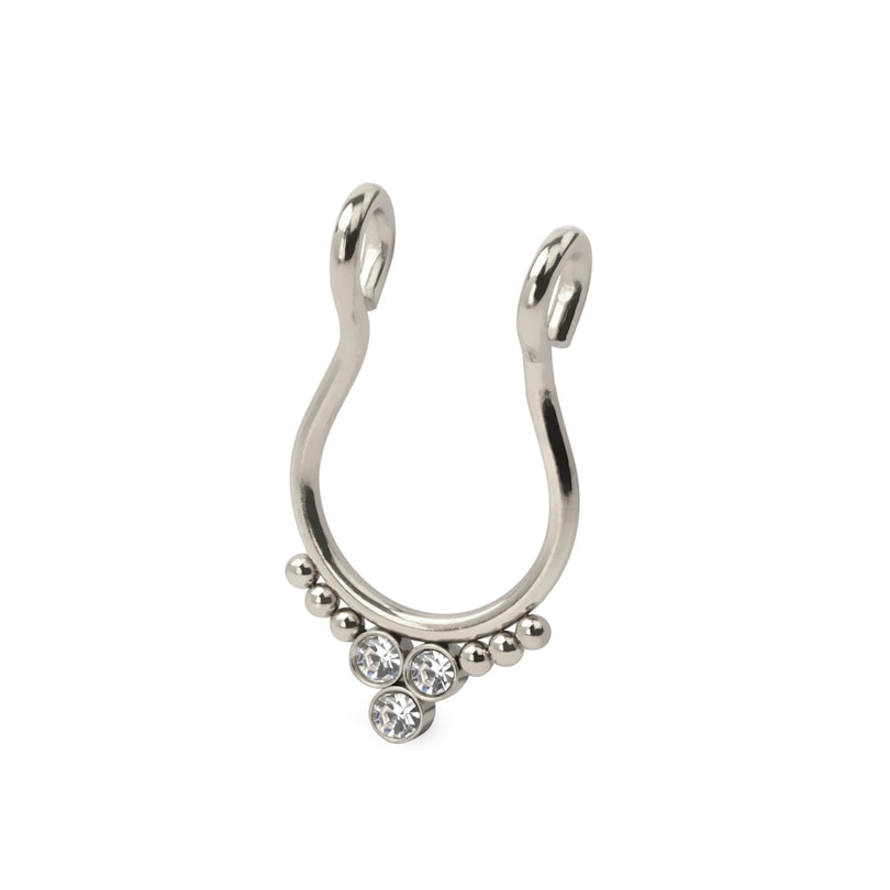 Fake septumring med 3 sten og perler på hver side Piercingsmykker - Danmark
