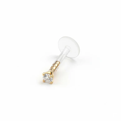 Labret af 14 karat guld med rund sten og ptfe stav
