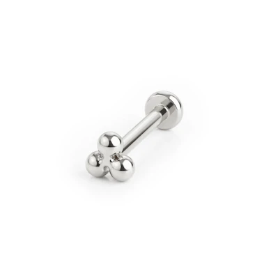 Push-in labret af titanium med tre små kugler i trekantsformation