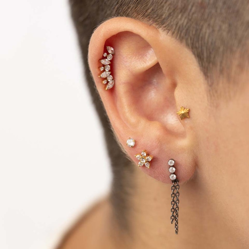 Labret med blomst af sten og indvendigt gevind Piercingsmykker - Danmark