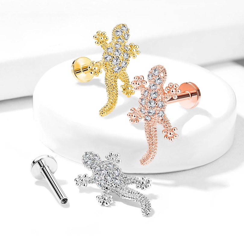 Labret med stenbesat firben og indvendigt gevind Piercing - Danmark