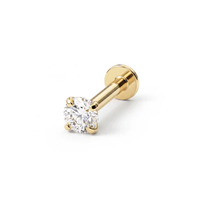 Labret af 14 karat guld med indvendigt gevind og sten