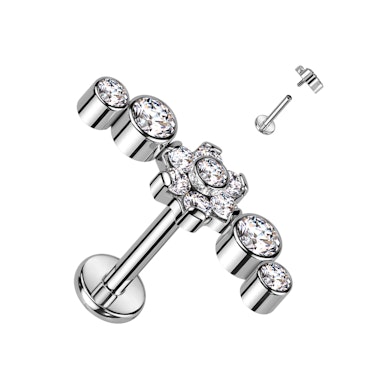 Labret af titanium i smukt blomsterdesign