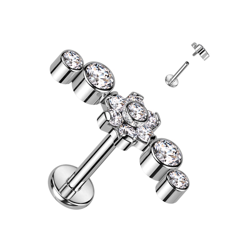 Labret af titanium i smukt blomsterdesign Piercing - Danmark