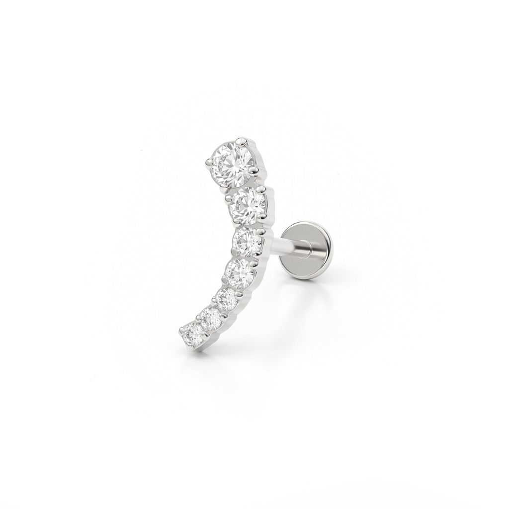 Push-in-labret af titanium med kurvet top og sten