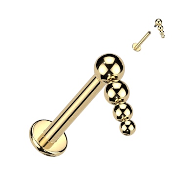 Titaniumlabret med indvendigt gevind og kaskade af kugler på toppen