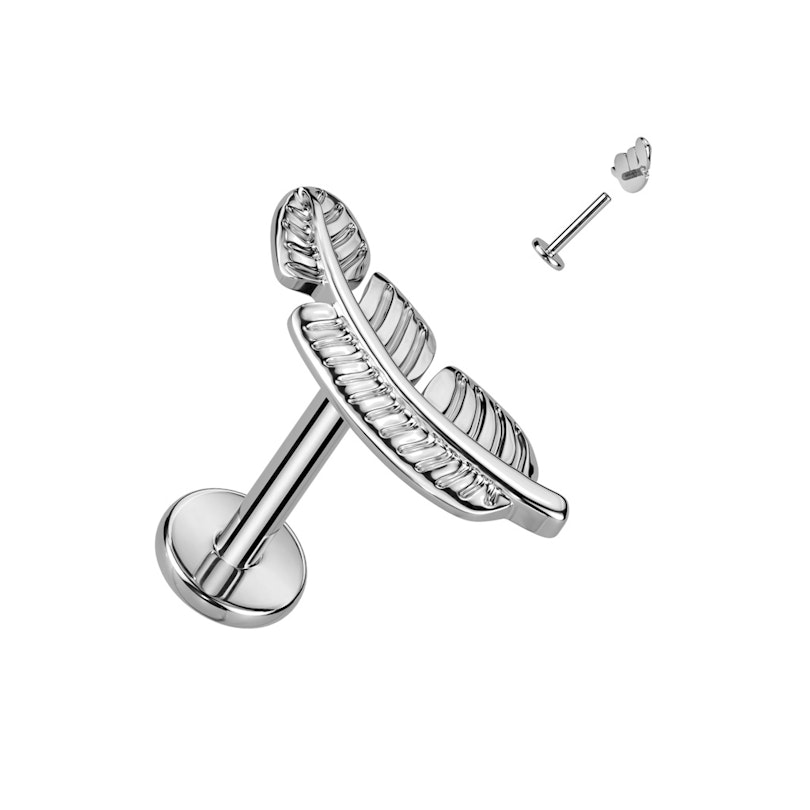 Titaniumlabret med indvendigt gevind og fint blad Kropssmykker - Danmark