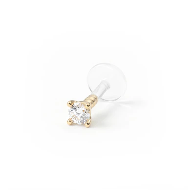 14 karat massiv guld labret med sten i bioplast stav