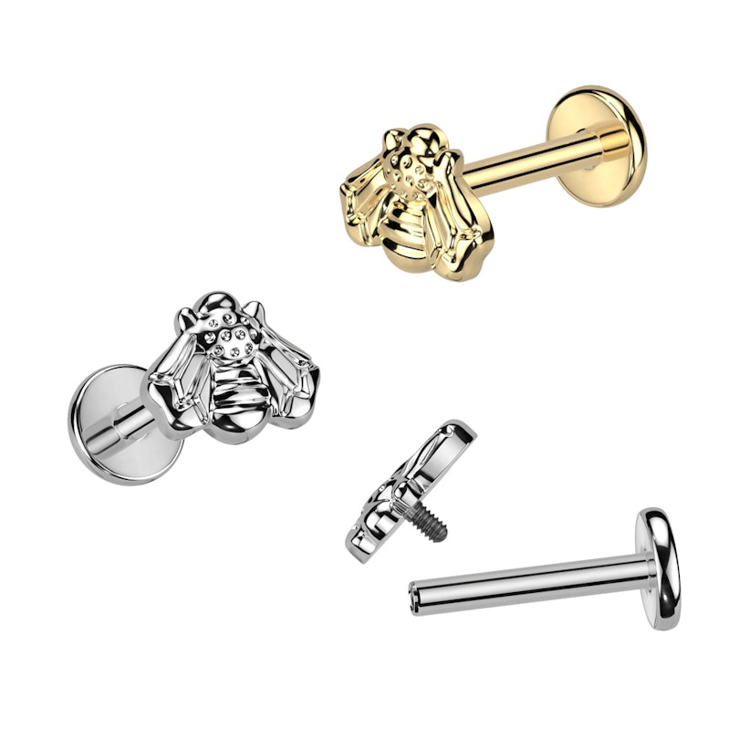Titaniumlabret med indvendigt gevind og bi på toppen Piercing - Danmark