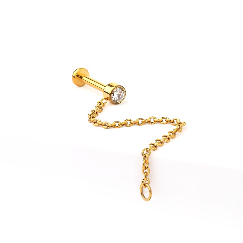 Titaniumlabret med sten og kæde Piercing - Danmark