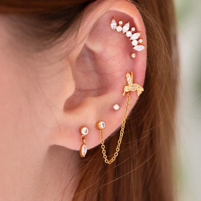 Titaniumlabret med sten og kæde Kropspiercing - Danmark