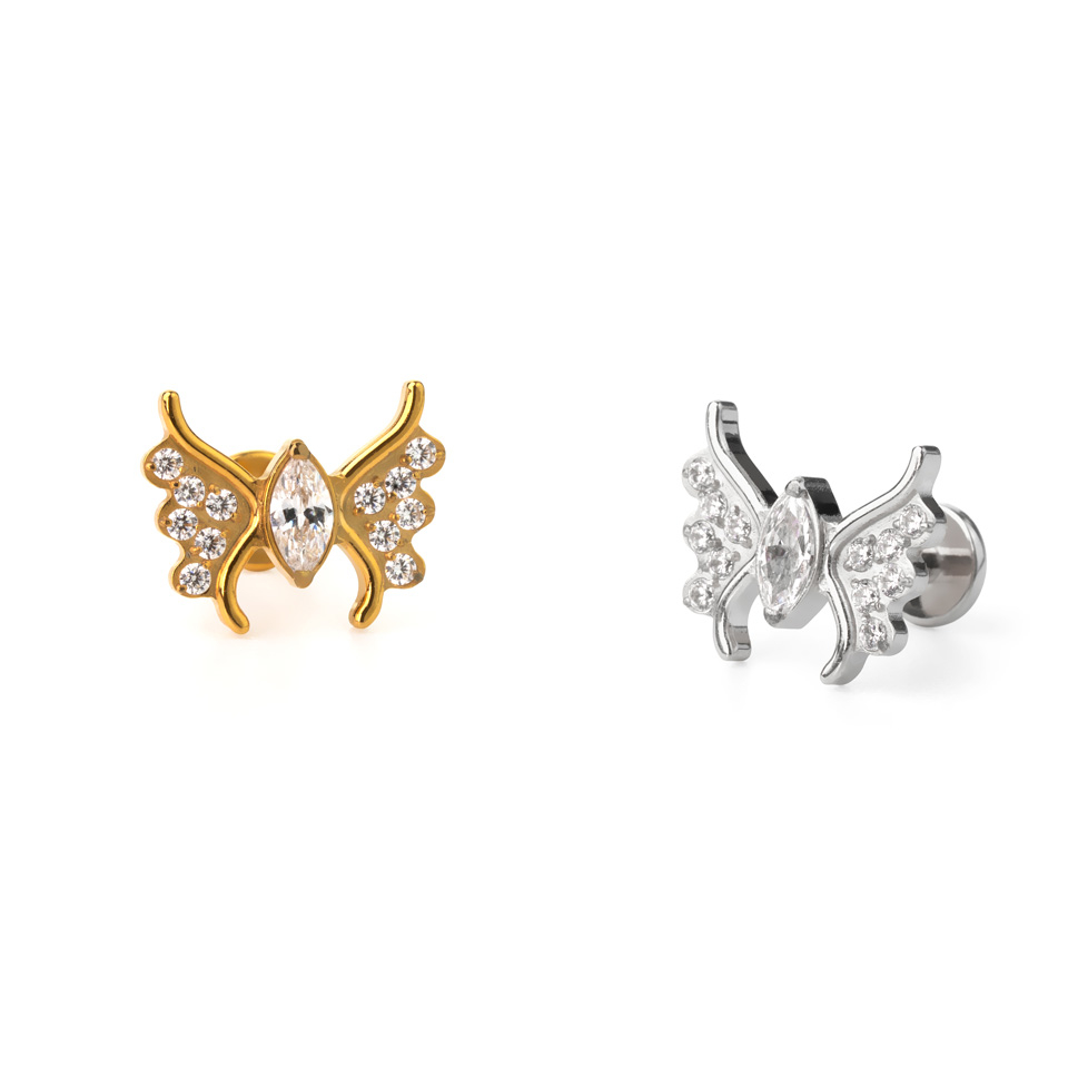 Titaniumlabret med sommerfugl og sten Kropssmykker - Danmark