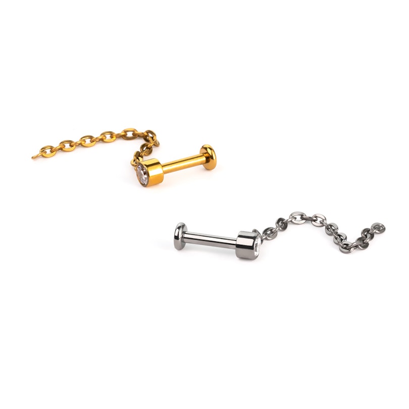 Flot titaniumlabret med sten og kædevedhæng Piercingsmykker - Danmark