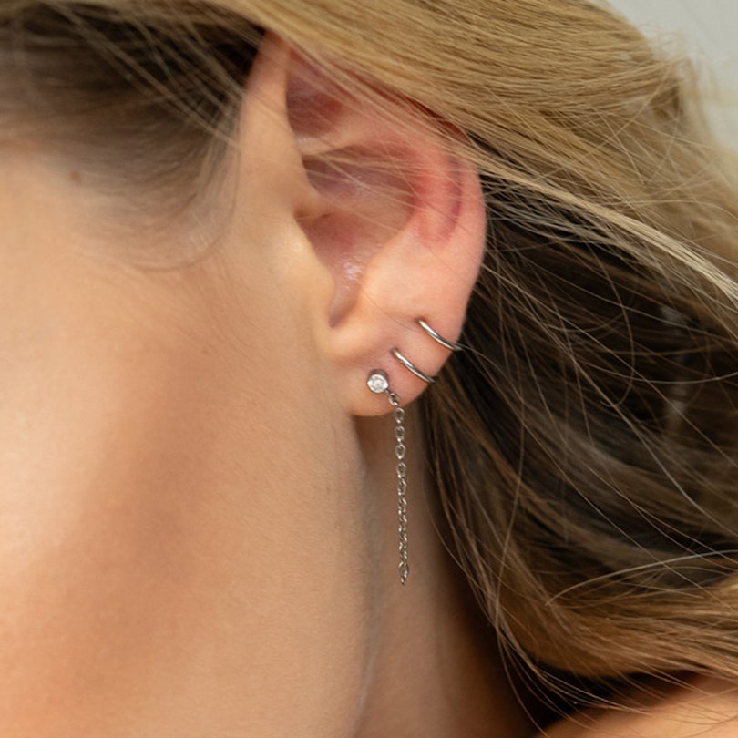 Flot titaniumlabret med sten og kædevedhæng Piercing - Danmark