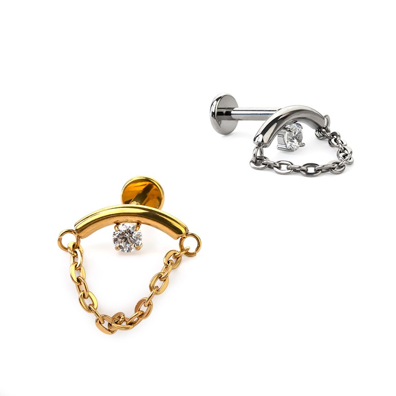 Skjult helix-labret med sten og kæde Piercing - Danmark
